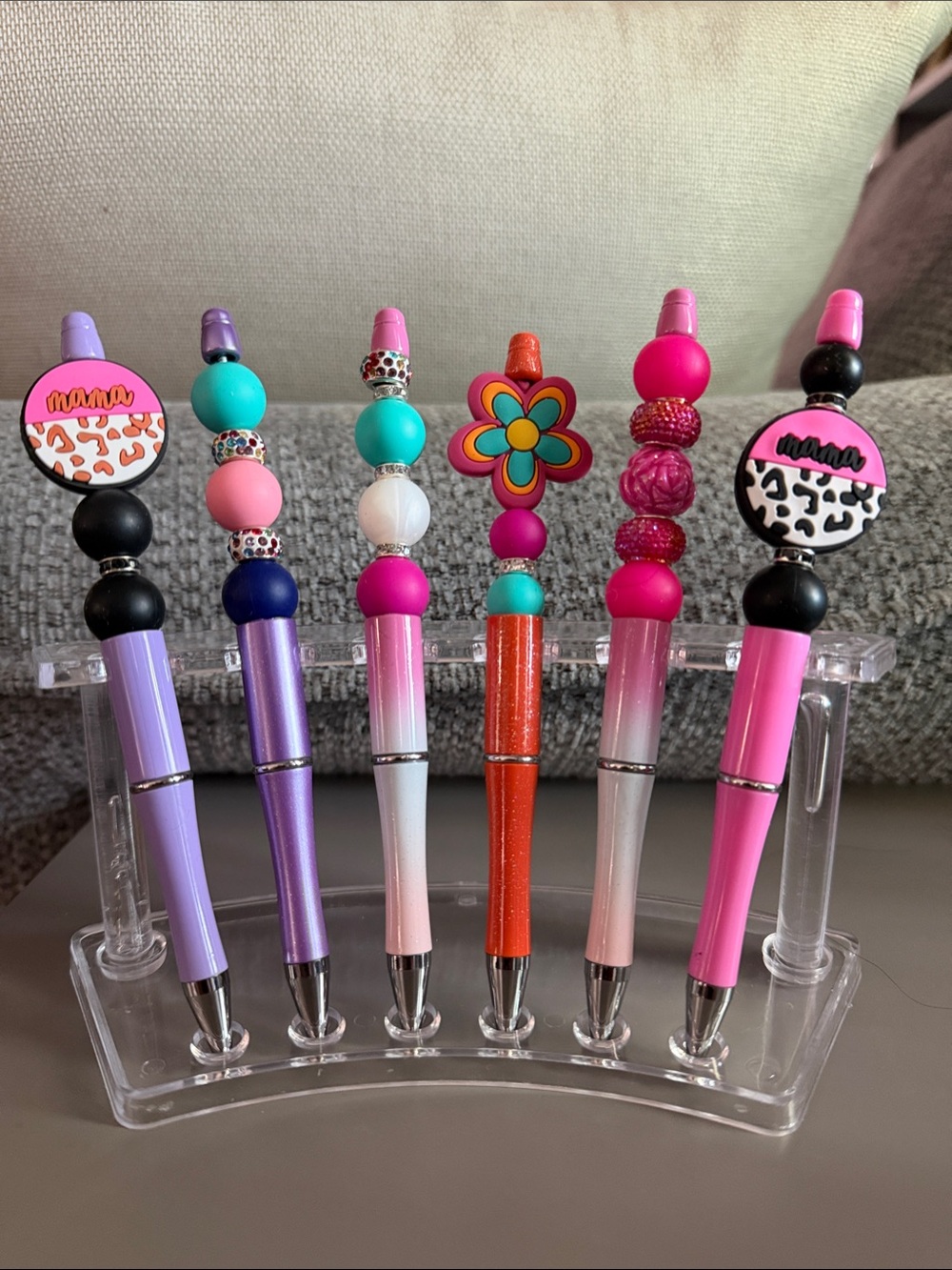 NWOT Mama Beaded Pink & Purple Set of 6 Ballpoint Pen Set